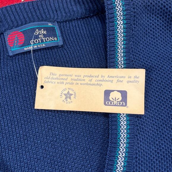 VTG NWT ISLE OF COTTON | Blue V-Neck Knit Cotton Sweater Made in USA | Men's - Picture 7 of 10